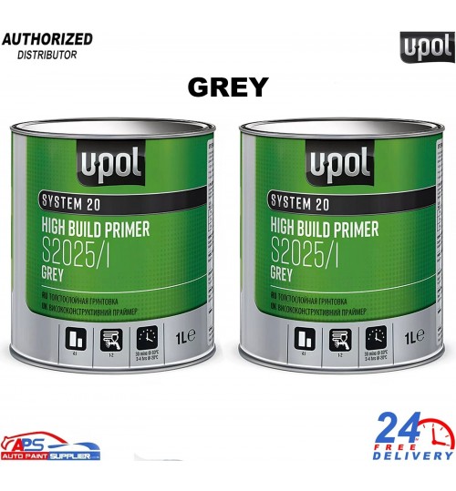2x U-POL S2025 2K HS Grey Primer 1L – High Build Filler & Surfacer